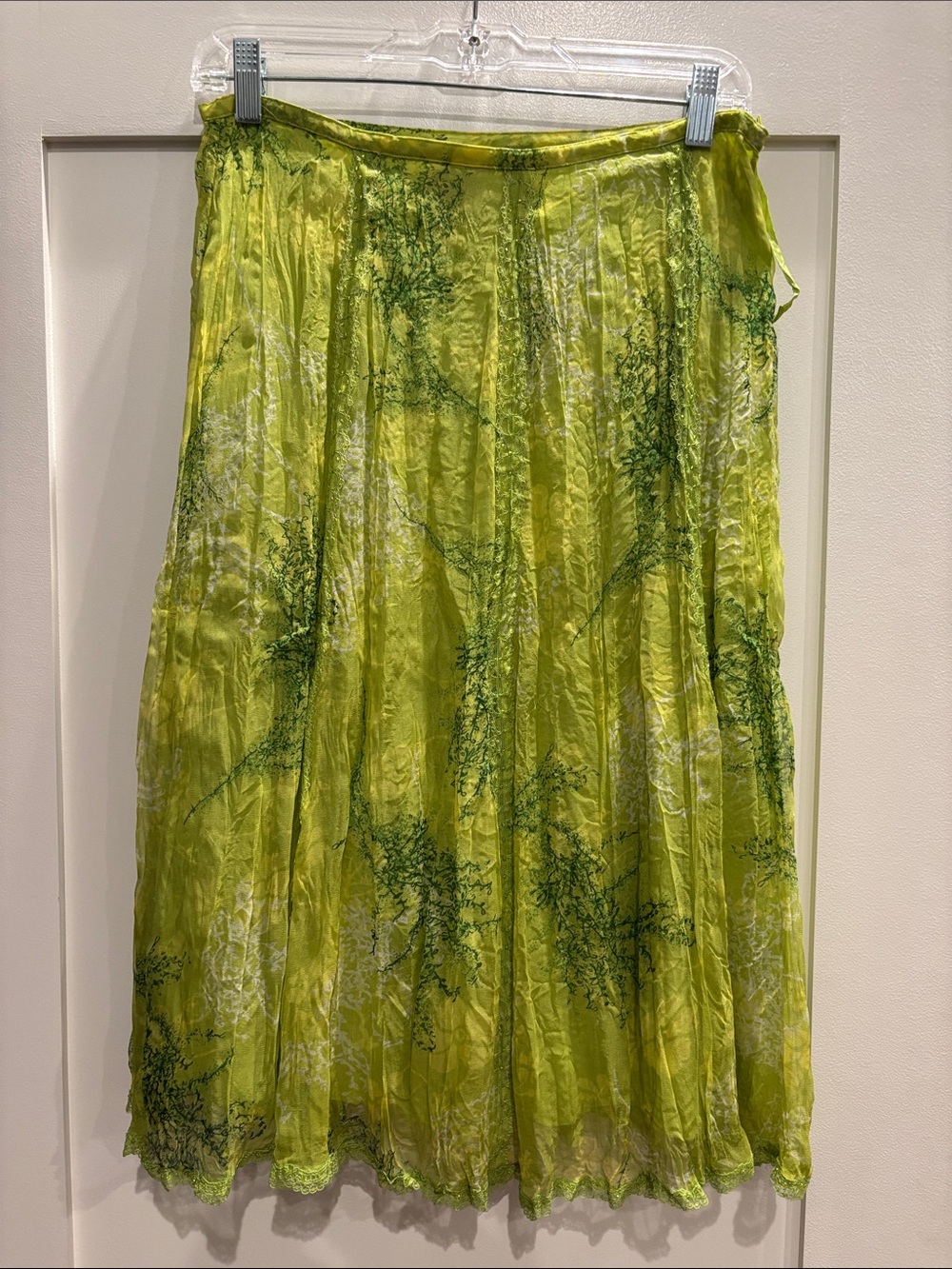 Bright Lime Green Floral A-Line Skirt